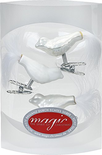 MAGIC 3 Vögel 4,5 cm Glas Weihnachtsschmuck Weihnachtsdeko Christbaumkugeln Christbaumschmuck 45mm Farbe: Just White-Mix (weiß) von MAGIC
