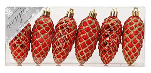 MAGIC 6 Kunststoff Zapfen 9cm Kunststoff bruchfest Christbaumkugeln Dekokugeln Weihnachtskugeln Baumkugeln Baumschmuck Set rot von Magic: The Gathering