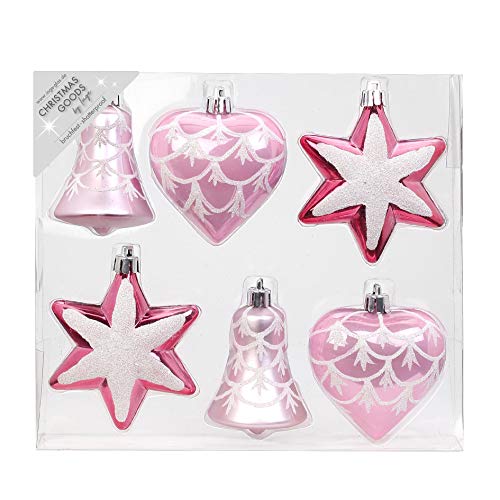 MAGIC 6 STK. Weihnachtskugeln Kunststoff 9cm Formen-Sortiment Glocke Herz und Stern Christbaumschmuck Weihnachtsdeko Weihnachtsschmuck Rosa-Mix (rosa - Hellrosa) von Magic: The Gathering