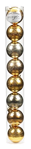 MAGIC 8 Christbaumkugeln 6cm Metallic (Bright Gold Mix) Kunststoff bruchfest // Dekokugeln Weihnachtskugeln Baumkugeln Baumschmuck Set Inge-Glas Plastik PVC 60mm von MAGIC