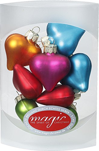MAGIC 8 STK. Herzen 4cm Glas Weihnachtsschmuck Weihnachtskugeln Weihnachtsdeko Christbaumkugeln Christbaumschmuck, Farbe: Mille-Fiori (bunt) von MAGIC