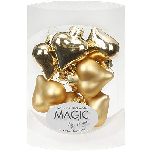 MAGIC 8 STK. Herzen 4cm Glas Weihnachtsschmuck Weihnachtskugeln Weihnachtsdeko Christbaumkugeln Christbaumschmuck (Brokatgold Gold) von MAGIC