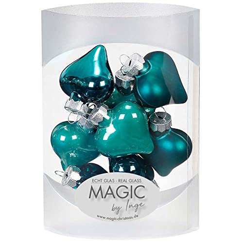 MAGIC 8 STK. Herzen 4cm Glas Weihnachtsschmuck Weihnachtskugeln Weihnachtsdeko Christbaumkugeln Christbaumschmuck (Dark Emerald // Petrol) von MAGIC