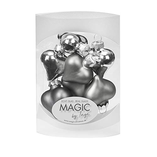 MAGIC 8 STK. Herzen 4cm Glas Weihnachtsschmuck Weihnachtskugeln Weihnachtsdeko Christbaumkugeln Christbaumschmuck (Hazy Grey) von MAGIC