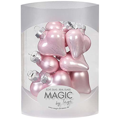 MAGIC 8 STK. Herzen 4cm Glas Weihnachtsschmuck Weihnachtskugeln Weihnachtsdeko Christbaumkugeln Christbaumschmuck (Lovely Magnolia // rosa) von MAGIC