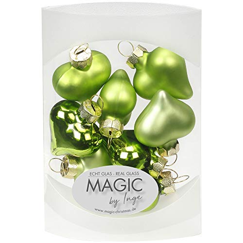 MAGIC 8 STK. Herzen 4cm Glas Weihnachtsschmuck Weihnachtskugeln Weihnachtsdeko Christbaumkugeln Christbaumschmuck (Sparkling Nature grün) von MAGIC