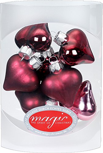 MAGIC 8 STK. Herzen 4cm Glas Weihnachtsschmuck Weihnachtskugeln Weihnachtsdeko Christbaumkugeln Christbaumschmuck Farbe: Berry Kiss (Beere Glanz/matt) von MAGIC