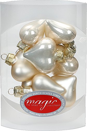 MAGIC 8 STK. Herzen 4cm Glas Weihnachtsschmuck Weihnachtskugeln Weihnachtsdeko Christbaumkugeln Christbaumschmuck Farbe: Champagner Glanz/matt von MAGIC