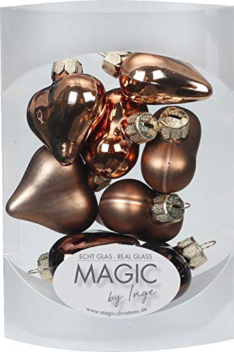 MAGIC 8 STK. Herzen 4cm Glas Weihnachtsschmuck Weihnachtskugeln Weihnachtsdeko Christbaumkugeln Christbaumschmuck Farbe: Elegant Lounge (Schokolade braun) von MAGIC