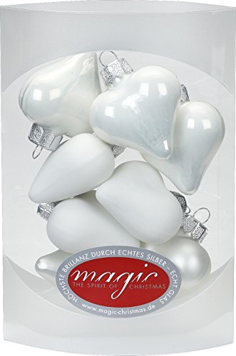 MAGIC 8 STK. Herzen 4cm Glas Weihnachtsschmuck Weihnachtskugeln Weihnachtsdeko Christbaumkugeln Christbaumschmuck Farbe: Just White-Mix (weiß) von MAGIC