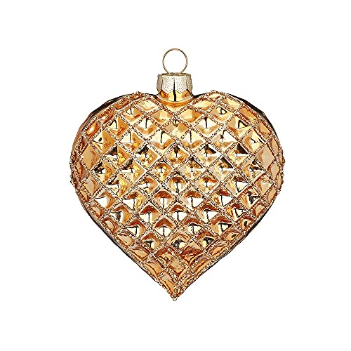 MAGIC Christbaumschmuck Glas Herz mit Waffelmuster 10.5cm Weihnachtskugeln Süßigkeiten Waffelherz Gold von MAGIC