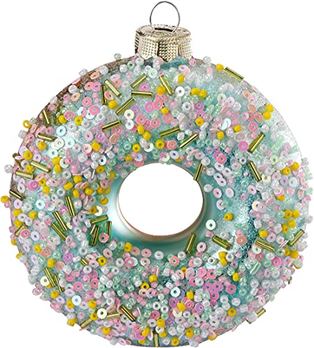MAGIC Christbaumschmuck Weihnachtskugeln Figuren Glas mundgeblasen Weihnachtskugeln Weihnachtsschmuck Baumkugeln Baumschmuck, Fancy Donut, Glas, 10.5 cm, Figürlicher Glasschmuck von MAGIC