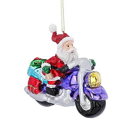 MAGIC Christbaumschmuck Weihnachtskugeln Figuren Glas mundgeblasen Weihnachtskugeln Weihnachtsschmuck Baumkugeln Baumschmuck,Santa mit dem Motorrad, Glas, 11.5 cm, Serie Merry Red von MAGIC