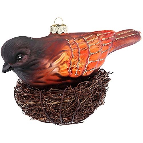 MAGIC Christbaumschmuck Weihnachtskugeln Figuren Glas mundgeblasen Weihnachtskugeln Weihnachtsschmuck Baumkugeln Baumschmuck,Vogel im Nest, Glas, 14 cm, Serie Shiny Chestnut von MAGIC