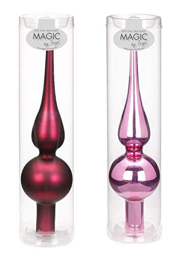 MAGIC Christbaumspitze Glas 26cm hoch, D=6cm x 1 Stück Sortiert Weihnachtsbaumspitze Beere rosa Glanz matt von MAGIC