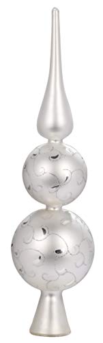 MAGIC Christbaumspitze Ornament Glas 31cm mit 2 Kugeln Baumschmuck Weihnachtsbaumspitze Baumspitze Geschenk weiß matt von Magic