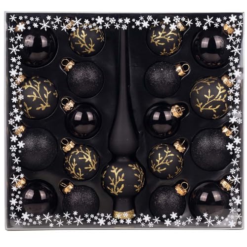 MAGIC Kugelsortiment Glas Dekor 19 TLG. mit Spitze Christbaumkugeln Christbaumschmuck Tannenbaum Deko Weihnachten Weihnachtskugeln (Ebony Black | schwarz) von MAGIC