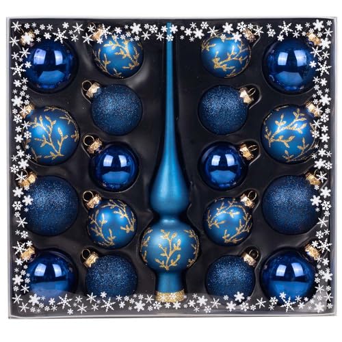 MAGIC Kugelsortiment Glas Dekor 19 TLG. mit Spitze Christbaumkugeln Christbaumschmuck Tannenbaum Deko Weihnachten Weihnachtskugeln (Midnight Blue | blau) von MAGIC