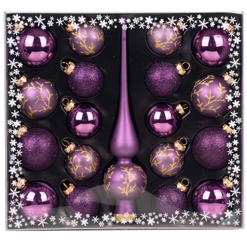 MAGIC Kugelsortiment Glas Dekor 19 TLG. mit Spitze Christbaumkugeln Christbaumschmuck Tannenbaum Deko Weihnachten Weihnachtskugeln (Purple Deluxe | lila) von MAGIC