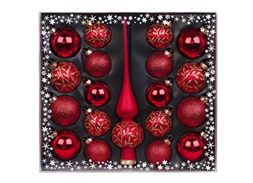 MAGIC Kugelsortiment Glas Dekor 19 TLG. mit Spitze Christbaumkugeln Christbaumschmuck Tannenbaum Deko Weihnachten Weihnachtskugeln Farbe: rot Gold von MAGIC