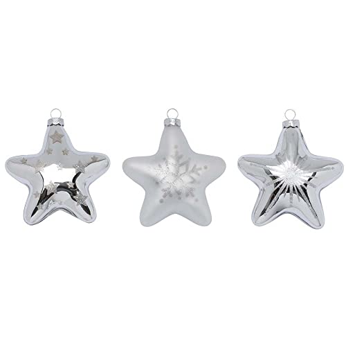 Magic Christbaumschmuck Sterne Glas | Set 3 Sterne 8cm | Weihnachtskugeln Christbaumkugeln Stern-Form (Frosty Silver // weiß Silber) von Magic