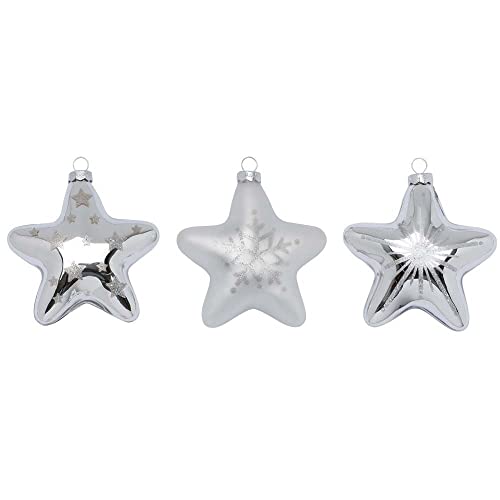 Magic Christbaumschmuck Sterne Glas | Set 3 Sterne 8cm | Weihnachtskugeln Christbaumkugeln Stern-Form (Frosty Silver // weiß Silber) von MAGIC