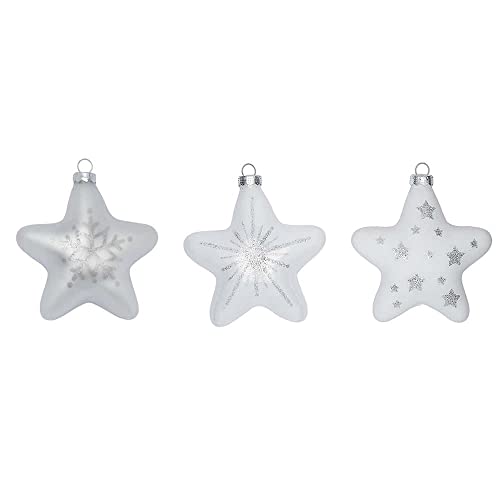 Magic Christbaumschmuck Sterne Glas | Set 3 Sterne 8cm | Weihnachtskugeln Christbaumkugeln Stern-Form (Just White // weiß) von Magic