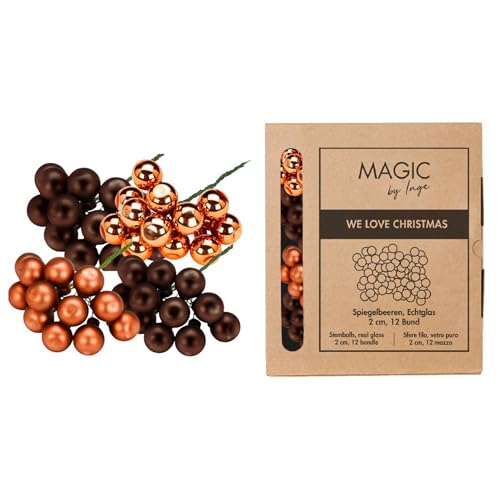 Weihnachtskugeln am Draht Glas 2cm x 144 Stück Spiegelbeeren Mini Mix braun orange - Shiny Chestnut von MAGIC