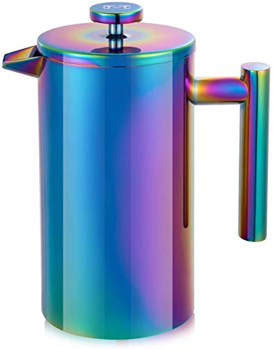 MAGICAFÉ French Press Kaffeemaschine, 1 oder 2 Tassen, klein, Edelstahl, doppelwandig, französische Presse, Regenbogen, 350 ml von MAGICAFÉ