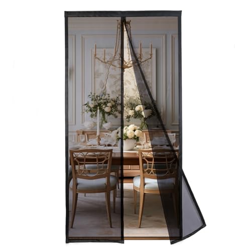 MAGICDOOR Fliegengitter Tür Magnet 60x210cm, Polyesterfaser Reine Farbe Insektenschutz Balkontür Mit Starkem Magneten Fliegenvorhang Terrassentür Ohne Bohren für Schlafzimmer Wohnzimmer-Schwarz von MAGICDOOR
