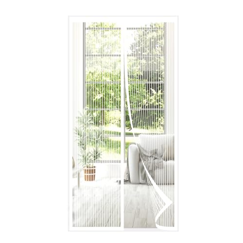 MAGICDOOR Magnet Fliegengitter Balkontür 85x210cm, Weiß Polyester Magnetvorhang Fliegengitter Tür Atmungsaktiv Selbstschließend Insektenschutz Fenster Ohne Bohren für Terrasse Schlafzimmer usw. von MAGICDOOR