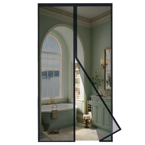 MAGICDOOR Magnet Fliegengitter Tür Glasfaser 140x240cm, Mittlere Öffnung Magnetvorhang Insektenschutz Feinmaschig Ohne Bohren Fliegenvorhang Terrassentür für Wohnzimmer Schlafzimmer Balkon-Schwarz von MAGICDOOR