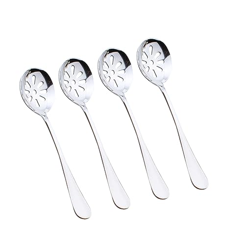 4 Stück küchenmaschiene kochgeschirr feinkost fleischbrühe rutschfester greifdorn kleine Servierlöffel geschlitzte Servierlöffel kleiner Schaumlöffel Mini Sieb Kochlöffel Esslöffel von MAGICLULU