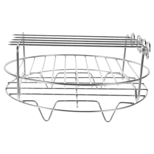 MAGICLULU 1 Satz Doppeltes Grill Rack aus für Air Fryer Rundes Stöckiges Back und Dampfgestell mit Grillspießen Vielseitig Einsetzbar für Grillen Dämpfen und Abkühlen von MAGICLULU