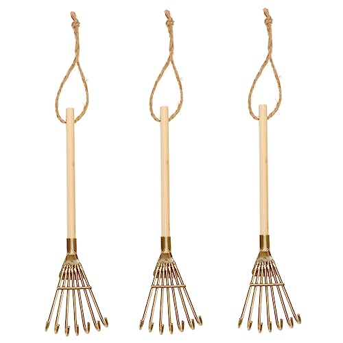 MAGICLULU 1 Satz Mini 7-Zahl-Pick Für Werkzeug Kleiner Gartenrechen Mini-rechen Kleine Hausdekoration Mini-hausschmuck Miniatur-rechen- Eisen Golden 3 Stück von MAGICLULU