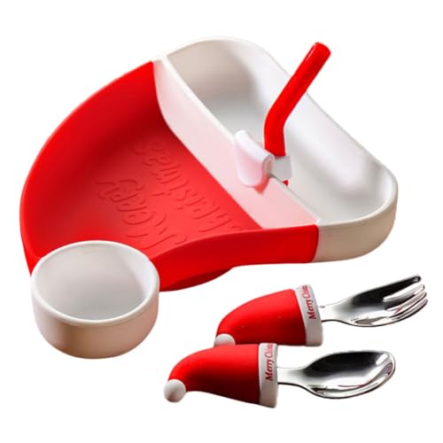 MAGICLULU 1 Satz Silikon Kinderteller mit Weihnachtsmotiv Teiliges Rutschfestes Unterteiltes Geschirr für Kleinkinder für Selbstständiges und Einfach zu Reinigen von MAGICLULU