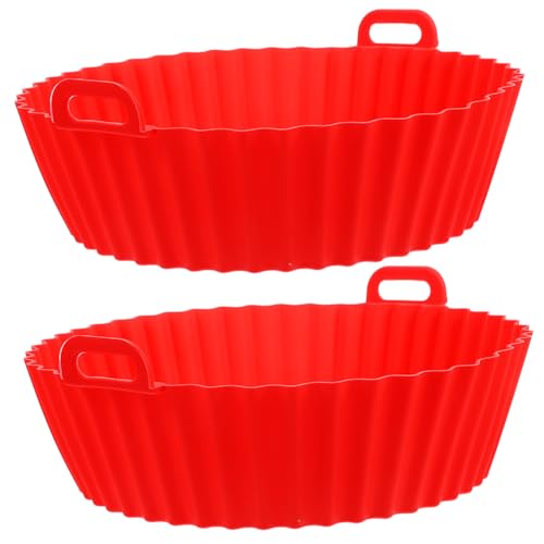 MAGICLULU 1 Satz Silikonpad Ninja Multikocher Instant Luftfritteuse Stapelfritteusen Zubehör Toasterofen Luftfritteuse Topflappen Backform Silikon Backeinlagen Mit Griff Rot 2Stk von MAGICLULU