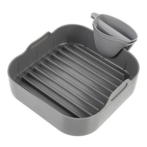 MAGICLULU 1 Satz Teiliges Set Silikon Backzubehör für Heißluftfritteuse Grauer Quadratischer Backform Handgriffe Antihaft Backblech Verbessert die Luftzirkulation für Gleichmäßiges von MAGICLULU