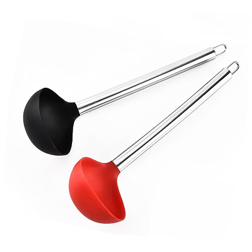 MAGICLULU 1 Satz Teiliges Silikon Kochlöffel Hitzebeständig Antihaftbeschichtet Für Suppen Und Saucen Ergonomischer Griff Geeignet Für Beschichtete Töpfe Schwarz Rot 2 Stück von MAGICLULU