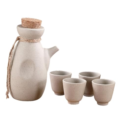 MAGICLULU Japanisches Minimalistisches Sake-Topf-tassen-Set 300 Ml Sake-Topf 4 X 50 Ml Keramiktassen Für Teepartys von MAGICLULU