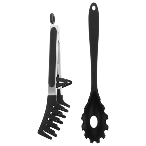 MAGICLULU 1 Set Spaghettilöffel Und Pastazange Antihaftbeschichtetes Hitzebeständiges Silikon Kochutensilien Set Zum Servieren Von Nudeln Pasta Lebensmitteln Und Salat Schwarz von MAGICLULU