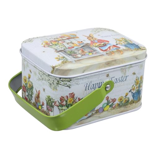 MAGICLULU Ostern Geschenkbox Metall Osterei Weißblech Keks Container Tragbare Süßigkeitenbox Aufbewahrungsbox mit Ostermotiv für Party Hochzeit Esstisch Kleine Geschenke und Bonbons von MAGICLULU
