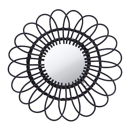 MAGICLULU Rattan Spiegel Wandbehang Schwarzer Rahmen Heimspiegel Schminkspiegel Zimmerspiegel Verandaspiegel Dekorativer Spiegel von MAGICLULU