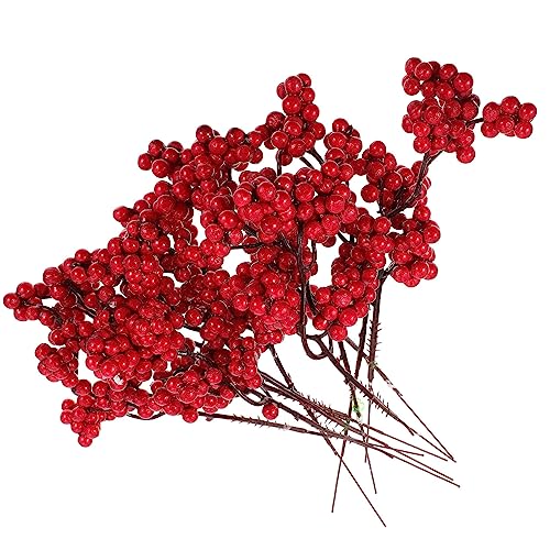 MAGICLULU 10st Künstliche Beeren Stechpalmenspritzbeeren Weihnachtliche Beerenpflücker Künstliche Stechpalmenzweige Stiele Von Winterbeeren Tannenzweig Vase Blumenarrangement Anlage Plastik von MAGICLULU