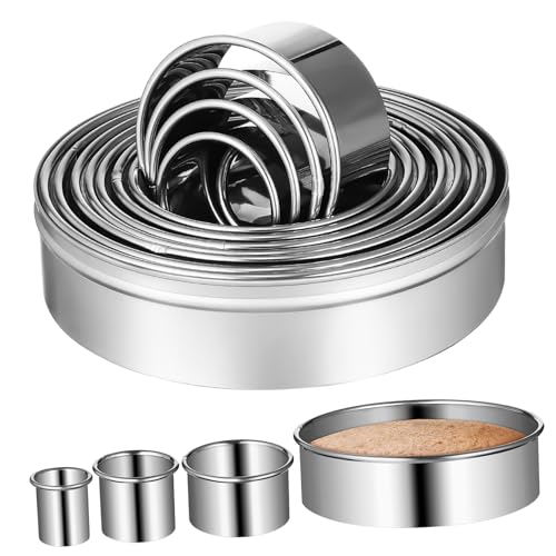 MAGICLULU Set mit 12 Backformen Aus Edelstahl Tortenringe Aufbewahrungsbox Vielseitige Keks-/crumpet-formen von MAGICLULU