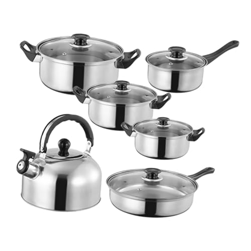 MAGICLULU 12 Stück Teiliges Edelstahl Kochgeschirr set mit Milchpfanne Bratpfanne Suppentopf und Wasserkocher Induktionsgeeignet Spülmaschinen Backofenfest Stapelbar für Platzsparende von MAGICLULU