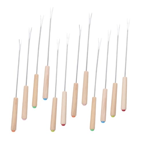 MAGICLULU 12 Stück Teiliges Fonduegabel Edelstahl mit Robustem Eichenholzgriff Lange Hitzebeständige Fondue dipping forks für Käse Schokolade und Obst Vielseitig Verwendbar für Familie und von MAGICLULU