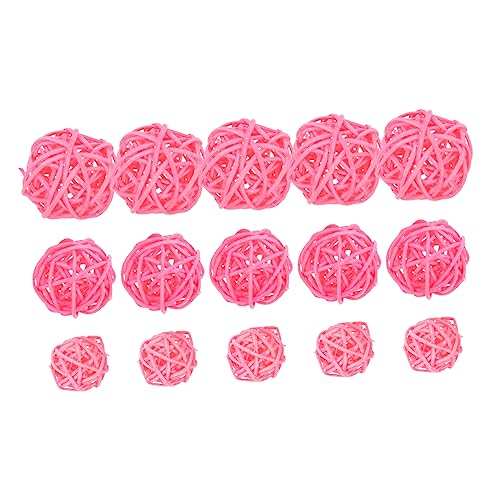 MAGICLULU 15 Stück Pink Rattan Ball Decoration Set Hängend Dekorativ Christbaumkugeln Kugeldekorationen Aus Rattan Reben Weide Party Korbkugeln USB Rosa Hölzern von MAGICLULU