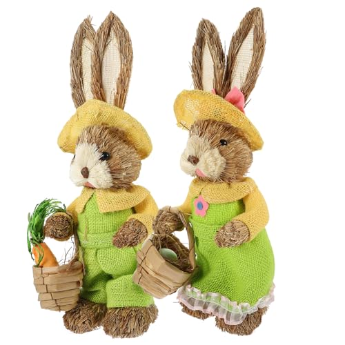 MAGICLULU 2stücke Stroh Kaninchen Figur Handgeflochten Hasen Dekoration Bauernhaus Garten Schreibtisch Ornament Osterdeko Tier Statue von MAGICLULU