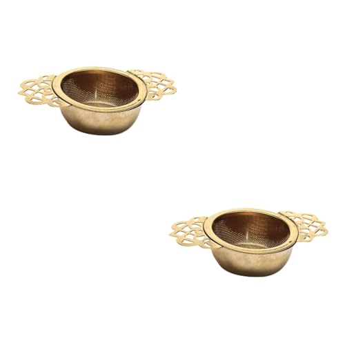 MAGICLULU 2 Stück 304 Tee-ei Teesieb Mit Perforationen Edelstahl Doppelter Hohlgriff Teefilter Tee-werkzeug Mit Tasse Loser Tee Kräuter Gewürze Golden von MAGICLULU